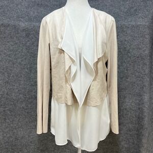 Joseph Ribkoff Beige White Faux Suede Drape Front Cardigan Double Layer‎ Size 10